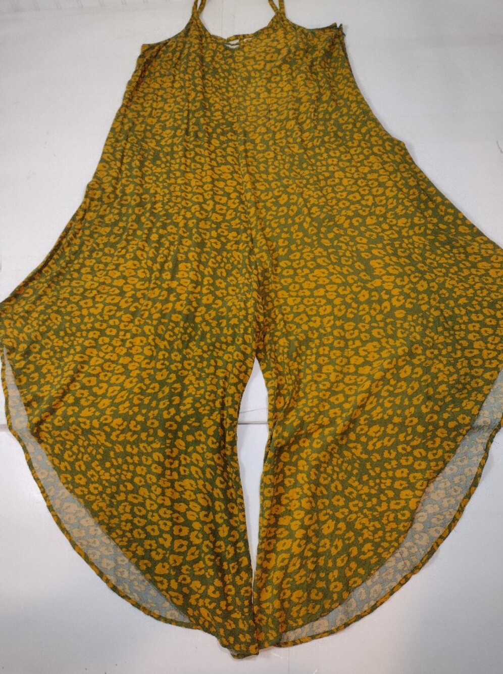MSK Mustard Yellow Floral-Print Wide Leg Jumpsuit (L)